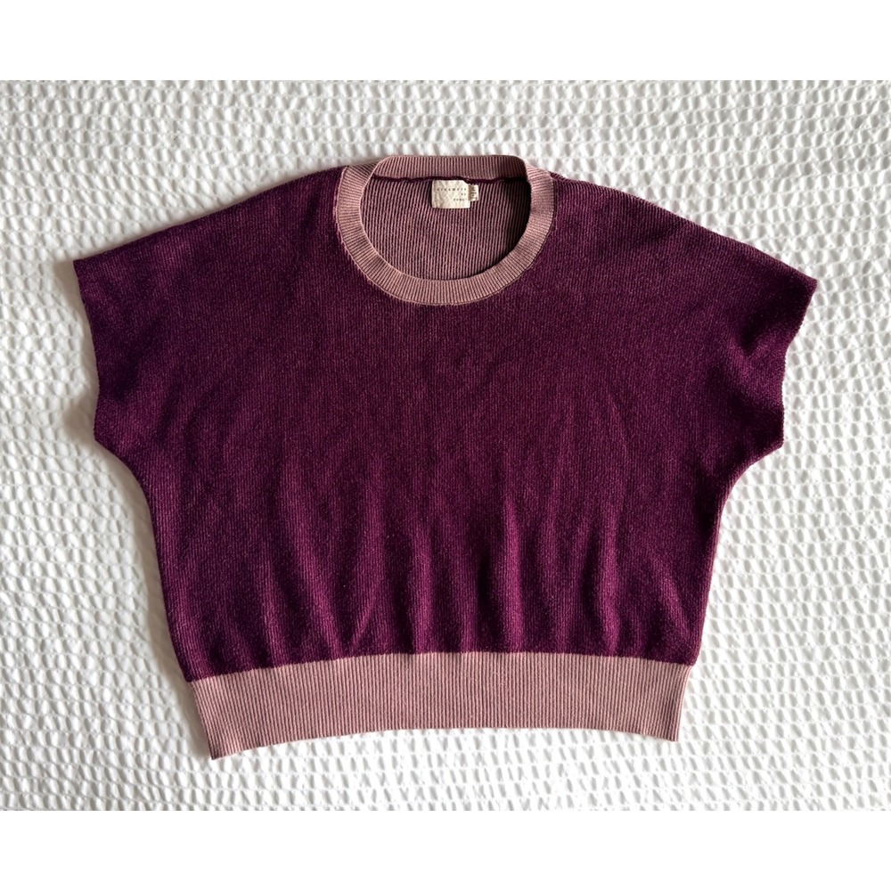 Dreamers by Debut XL Plum Colorblock Cropped Boxy Cap Sleeve Knit Sweater